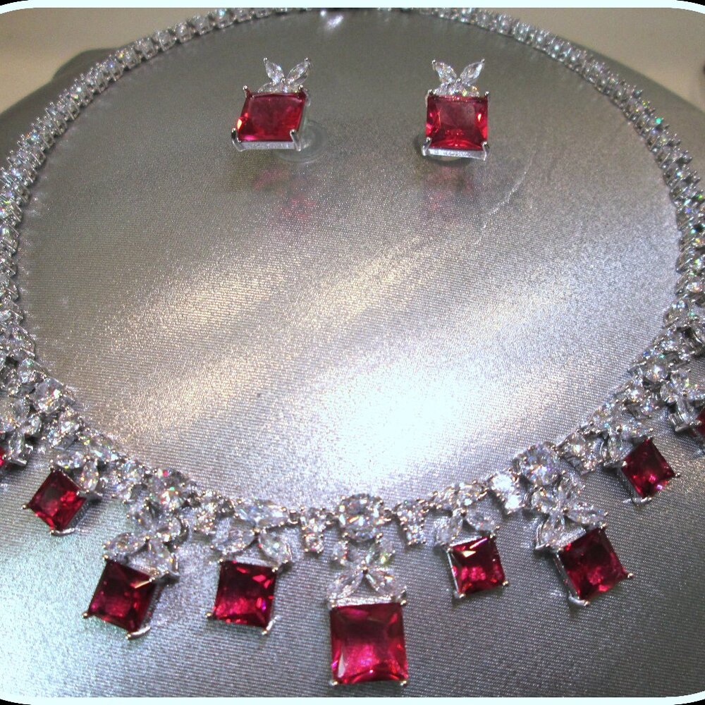 Ruby Gemstone Squar Cut Ladies Delicate Necklace … - image 2